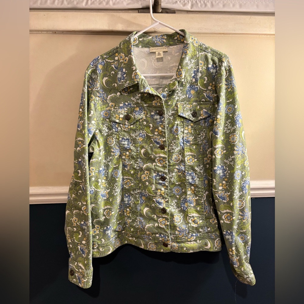 Appleseed's Green Floral Jean Jacket, Women’s Size XL